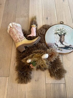 Plush Brown Faux Fur Highland Cow Accent Rug - Home Accents Decor